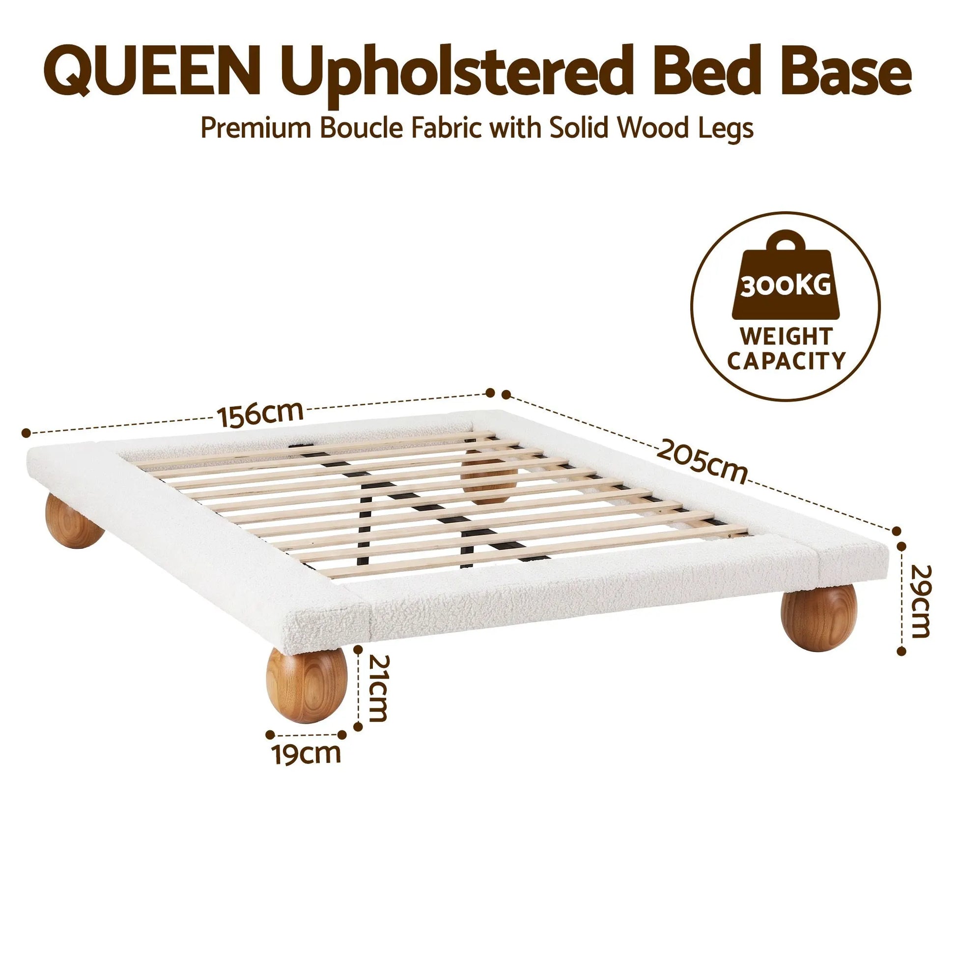 Artiss Queen Bed Frame with Boucle Upholstery and Solid Rubber Wood Legs - Image 2