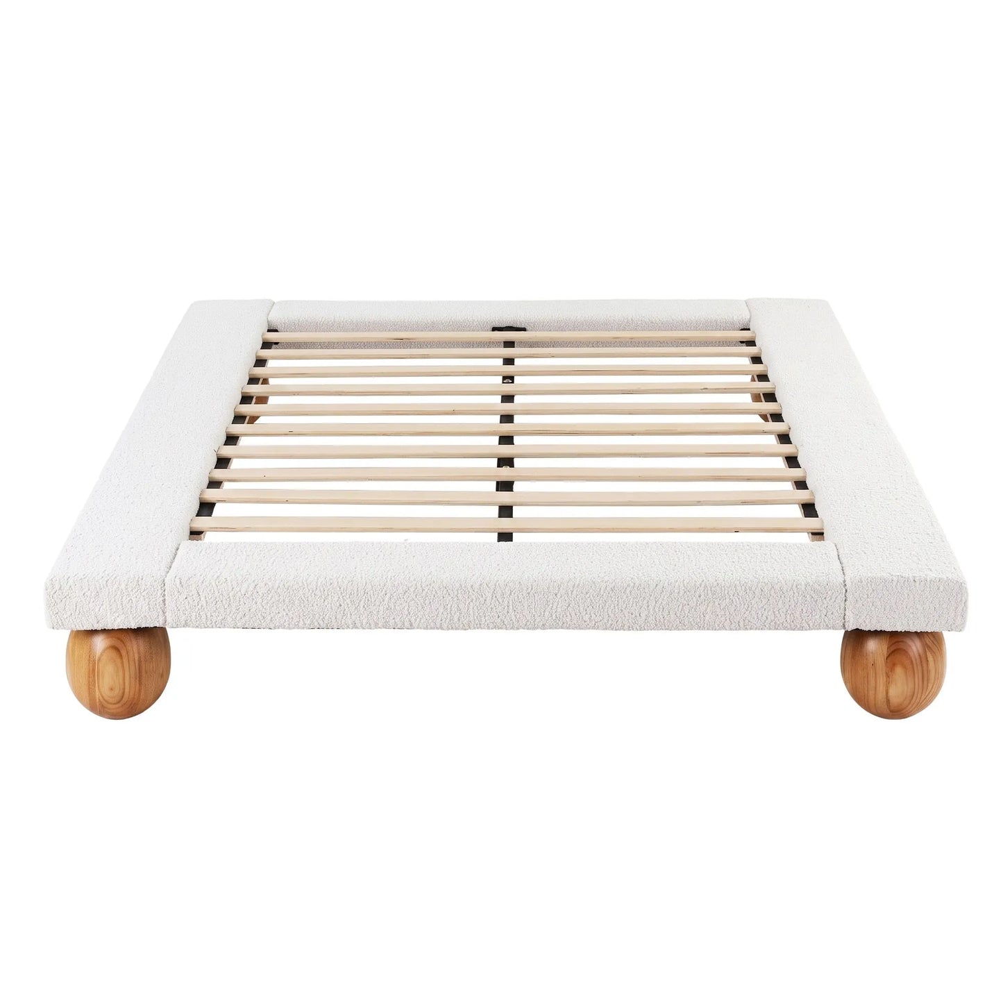 Artiss Queen Bed Frame with Boucle Upholstery and Solid Rubber Wood Legs - Image 3