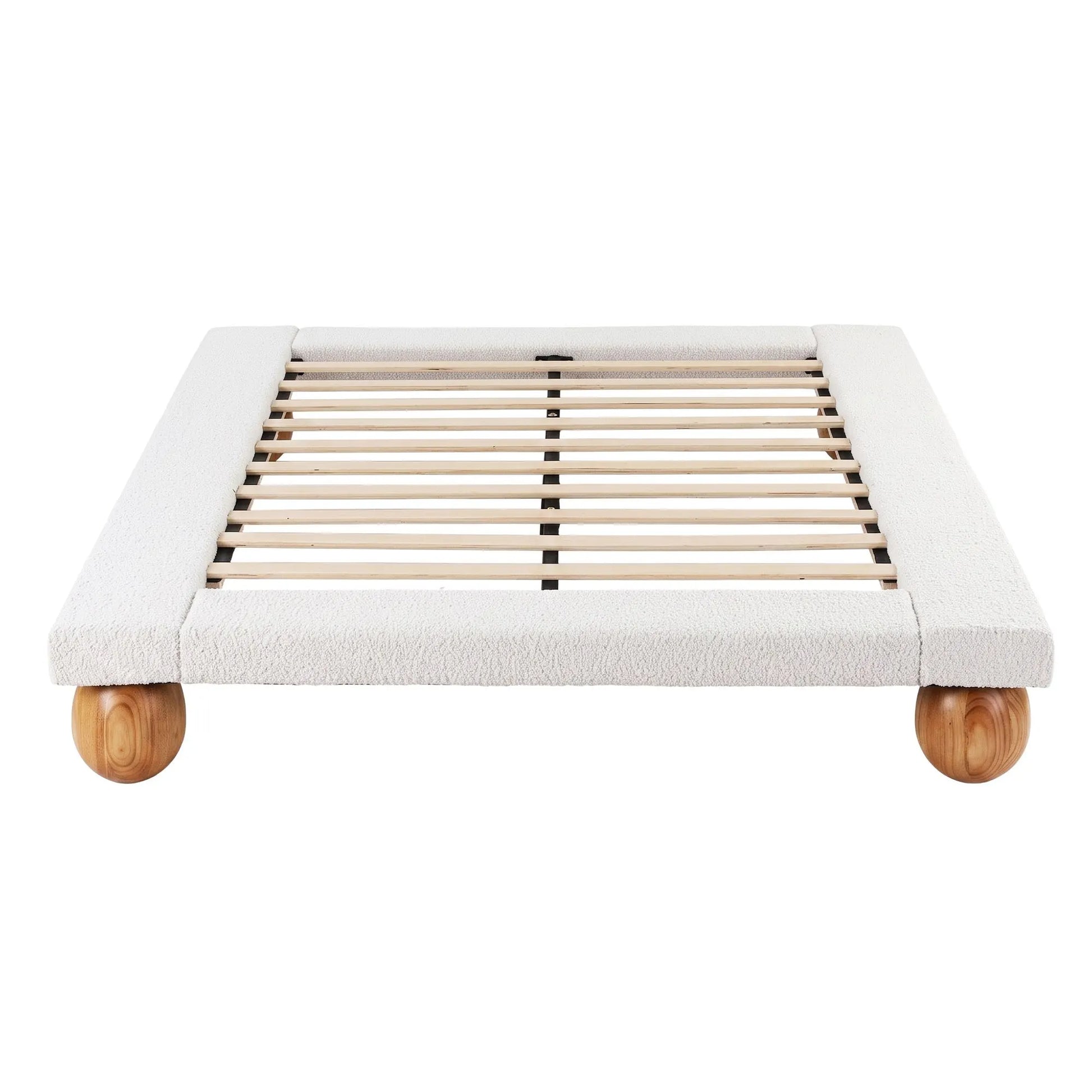 Artiss Queen Bed Frame with Boucle Upholstery and Solid Rubber Wood Legs - Image 3