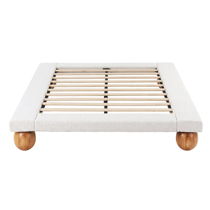 Artiss Queen Bed Frame with Boucle Upholstery and Solid Rubber Wood Legs - Image 3