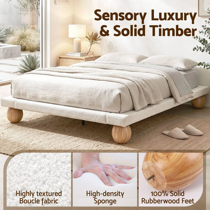 Artiss Queen Bed Frame with Boucle Upholstery and Solid Rubber Wood Legs - Image 7