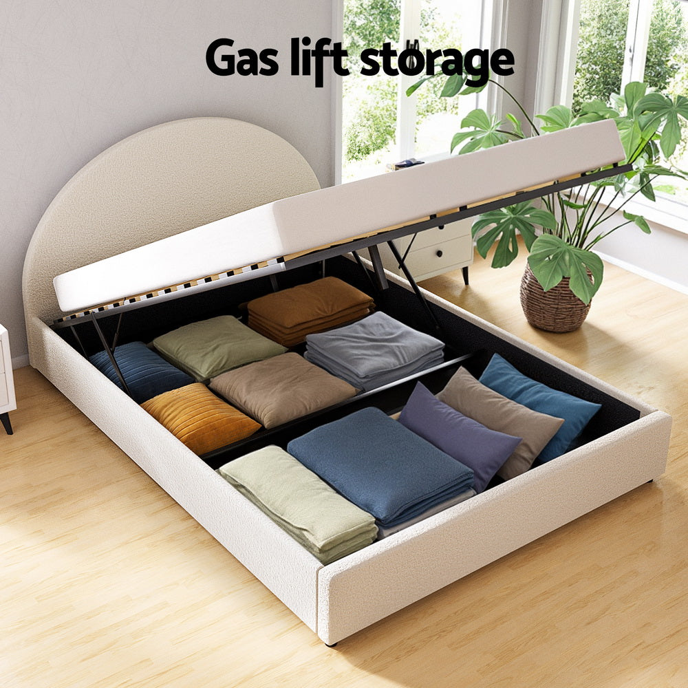 Artiss Bed Frame Gas Lift Strorage Beds Base Platform Boucle Fabric Double ELLA - Image 5