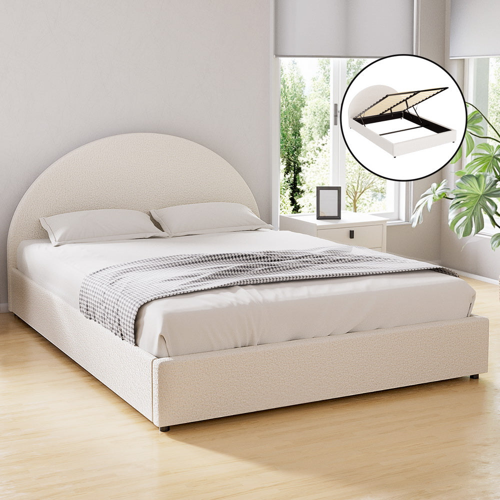 Artiss Bed Frame Gas Lift Strorage Beds Base Platform Boucle Fabric Double ELLA - Image 7