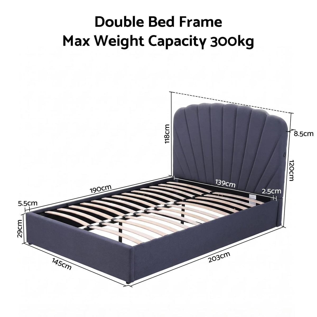 Artiss Double Bed Frame with Lift Up Storage and USB Ports Grey - Image 2