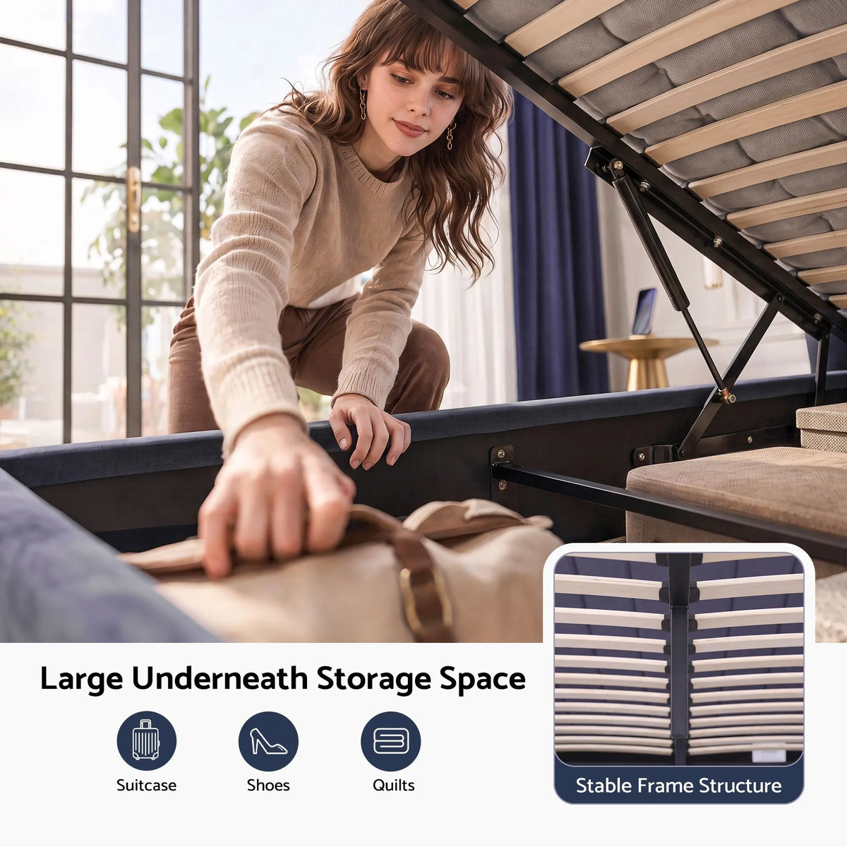 Artiss Double Bed Frame with Lift Up Storage and USB Ports Grey - Image 4