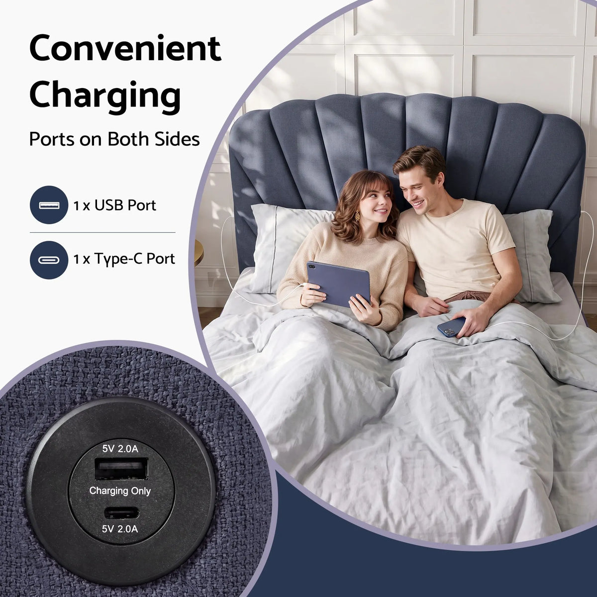 Artiss King Bed Frame with Lift Up Storage and USB Ports Grey - Image 5
