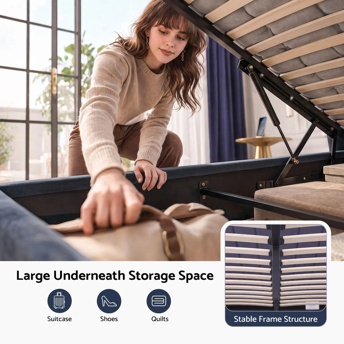 Artiss King Bed Frame with Lift Up Storage and USB Ports Grey - Image 6