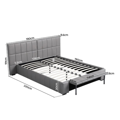 Artiss Double Size Upholstered Gas Lift Bed Frame with Foldable Bench PVC Leather Platform Bed with Storage - Image 3
