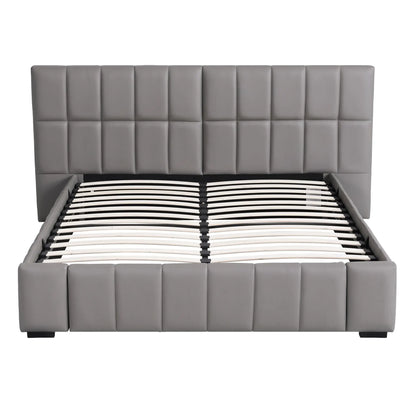 Artiss Queen Size Upholstered Gas Lift Bed Frame with Foldable Bench PVC Leather Platform Bed with Storage - Image 4