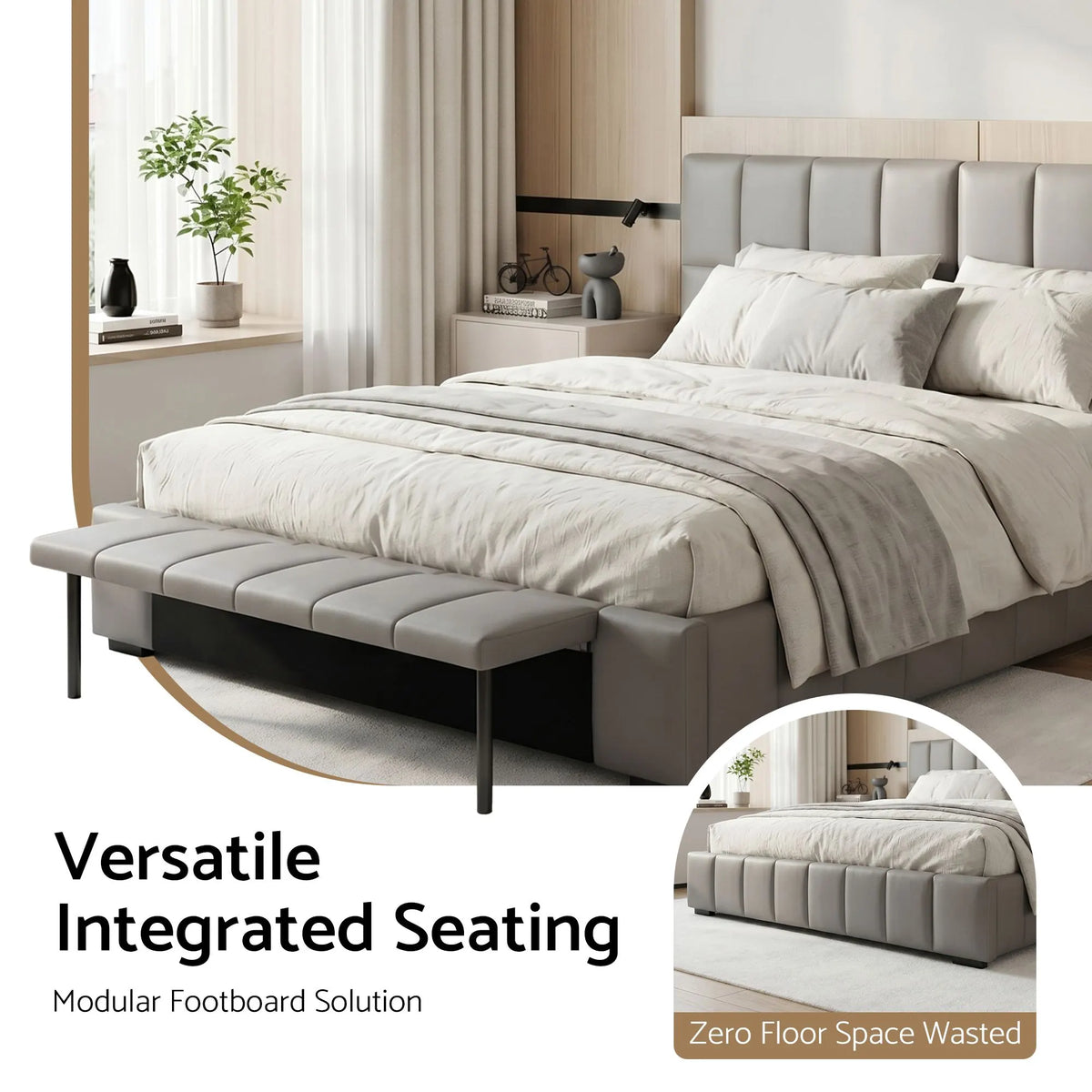 Artiss Queen Size Upholstered Gas Lift Bed Frame with Foldable Bench PVC Leather Platform Bed with Storage - Image 6