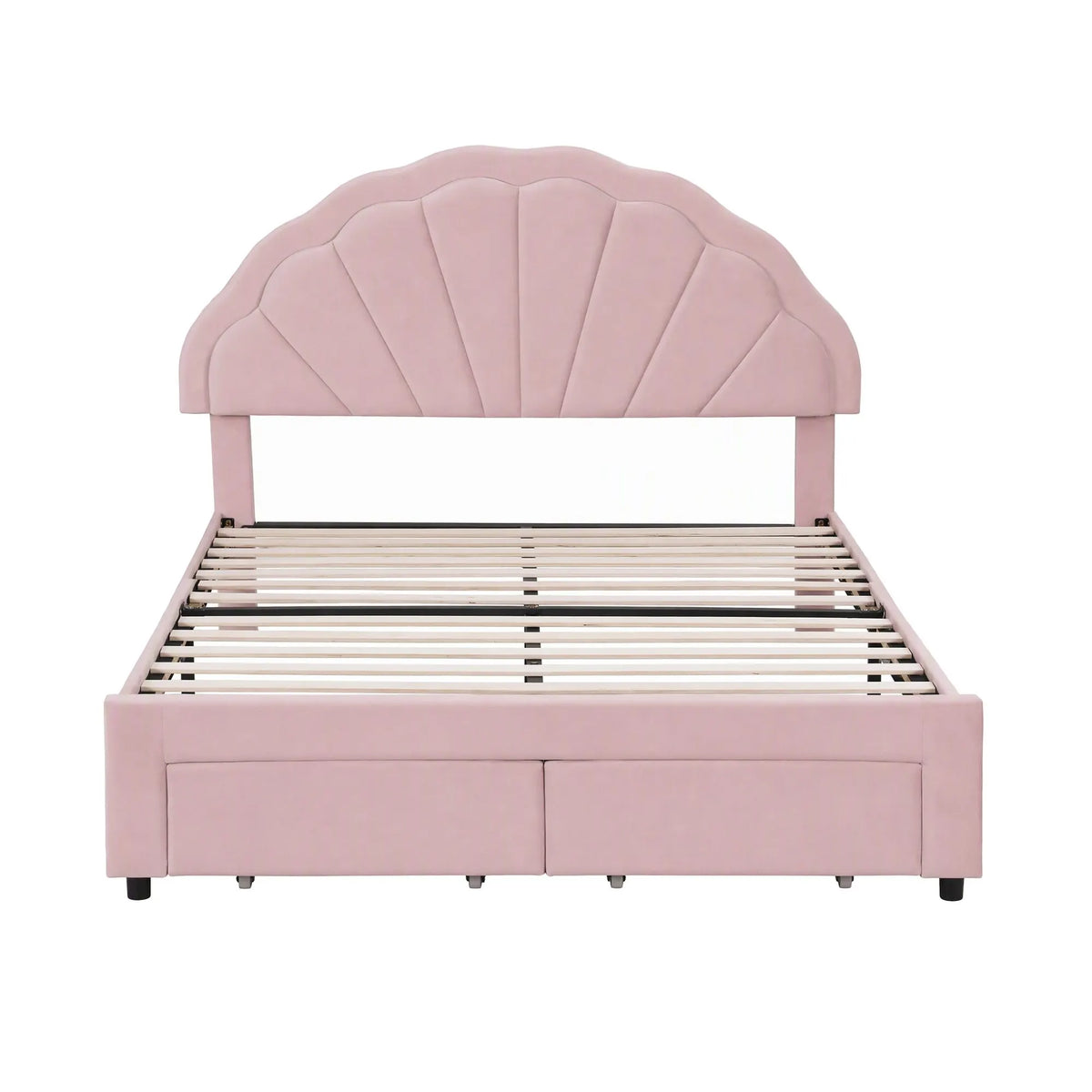 Artiss Double Bed Frame with 2 Storage Drawers Upholstered Velvet Platform Bed LED Headboard Pink - Image 4