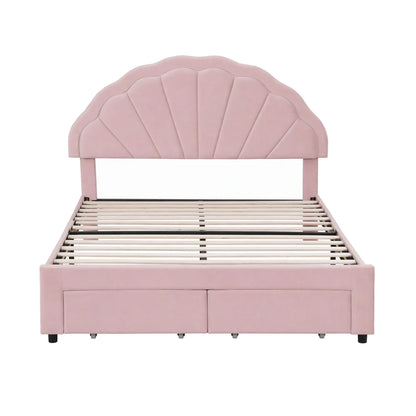 Artiss Double Bed Frame with 2 Storage Drawers Upholstered Velvet Platform Bed LED Headboard Pink - Image 4