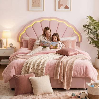 Artiss Double Bed Frame with 2 Storage Drawers Upholstered Velvet Platform Bed LED Headboard Pink - Image 9