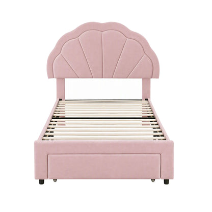 Artiss King Single Bed Frame with 1 Storage Drawers Upholstered Velvet Platform Bed LED Headboard Pink - Image 4