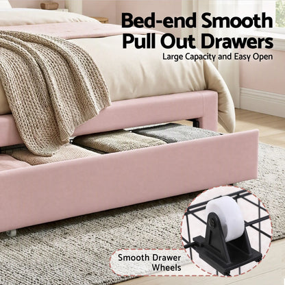 Artiss King Single Bed Frame with 1 Storage Drawers Upholstered Velvet Platform Bed LED Headboard Pink - Image 7
