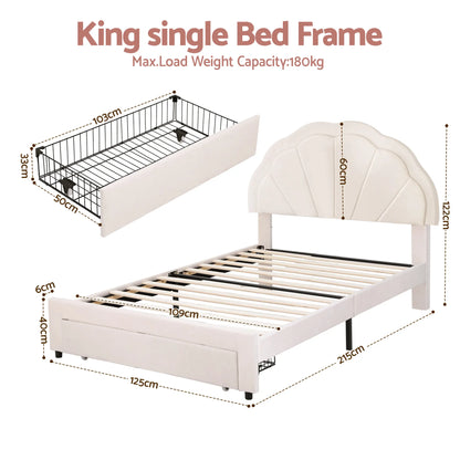 Artiss King Single Bed Frame with Storage Drawer Upholstered Velvet Platform Bed LED Headboard - Image 2