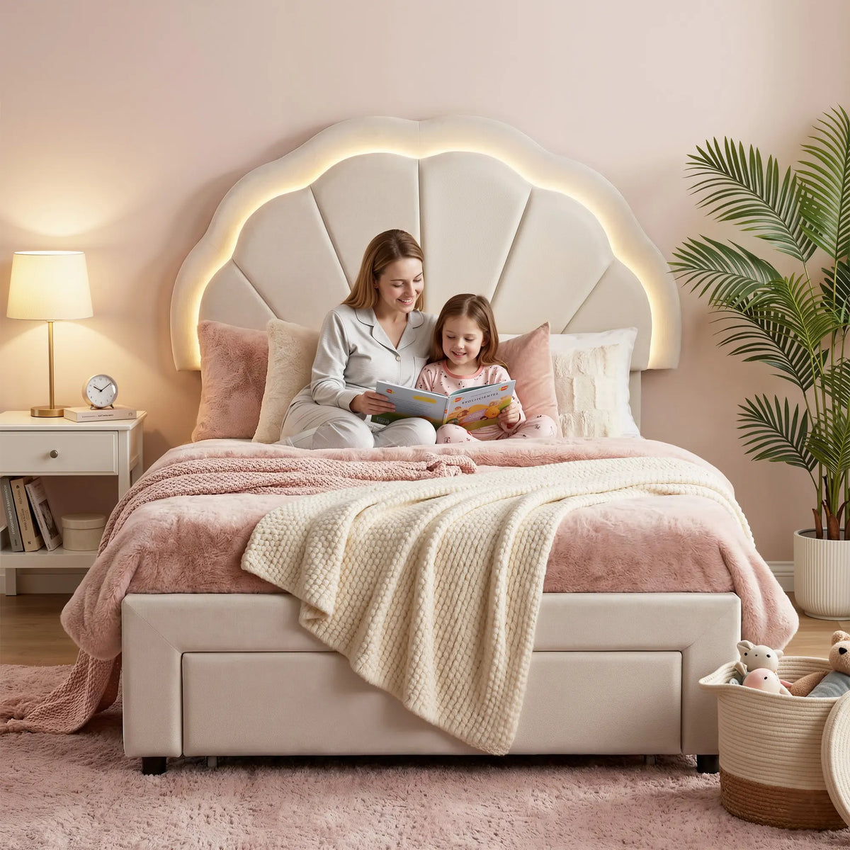 Artiss King Single Bed Frame with Storage Drawer Upholstered Velvet Platform Bed LED Headboard - Image 8