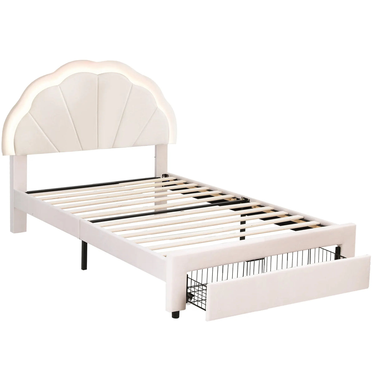 Artiss King Single Bed Frame with Storage Drawer Upholstered Velvet Platform Bed LED Headboard - Image 9