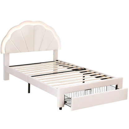 Artiss King Single Bed Frame with Storage Drawer Upholstered Velvet Platform Bed LED Headboard - Image 9
