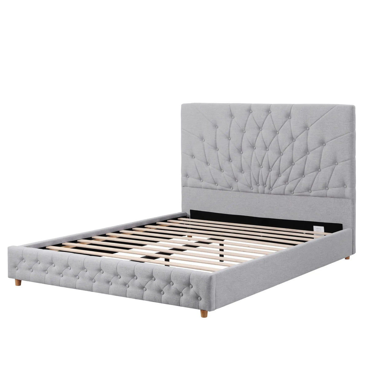 Artiss Queen Bed Frame with Tufted Headboard and Plywood Slats Grey - Image 2