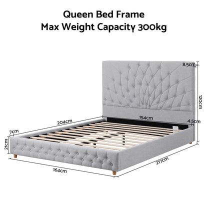 Artiss Queen Bed Frame with Tufted Headboard and Plywood Slats Grey - Image 3