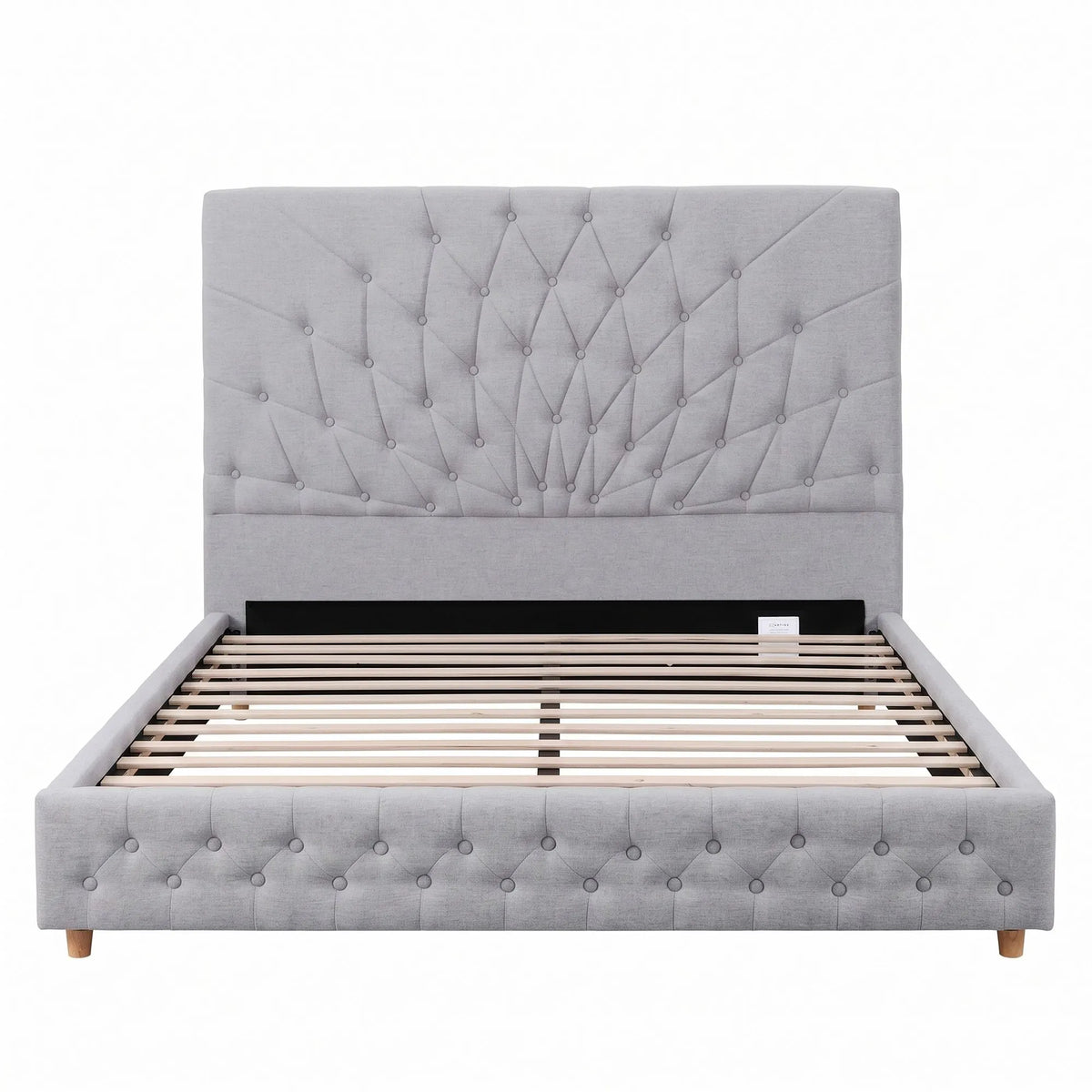 Artiss Queen Bed Frame with Tufted Headboard and Plywood Slats Grey - Image 4