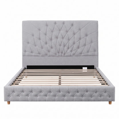 Artiss Queen Bed Frame with Tufted Headboard and Plywood Slats Grey - Image 4