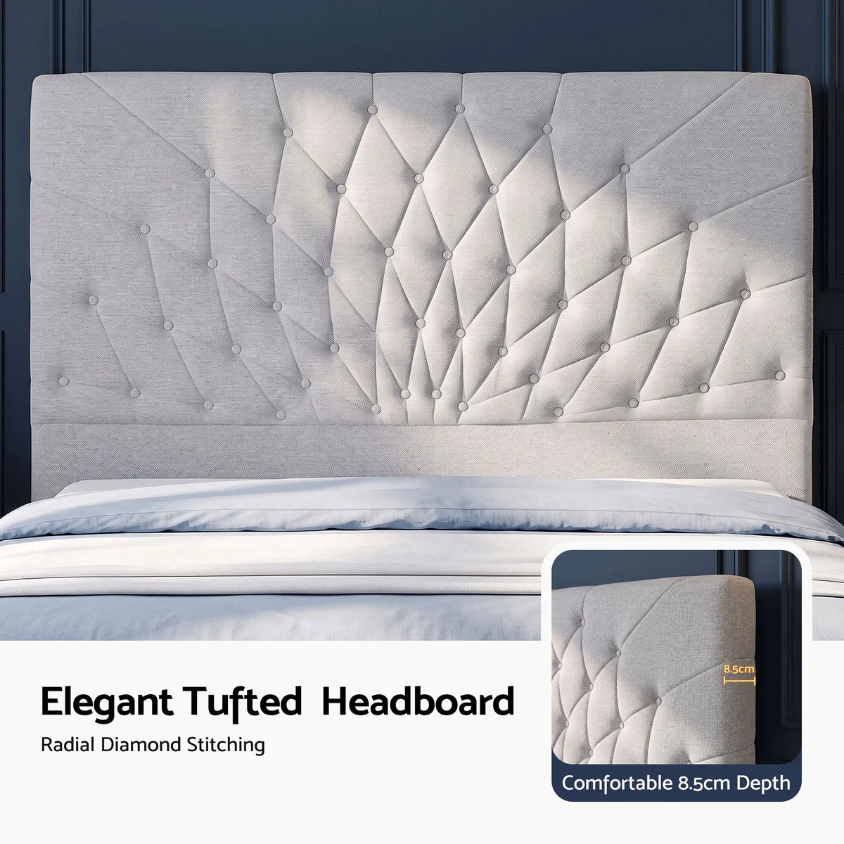 Artiss Queen Bed Frame with Tufted Headboard and Plywood Slats Grey - Image 5