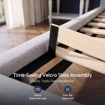 Artiss Queen Bed Frame with Tufted Headboard and Plywood Slats Grey - Image 6