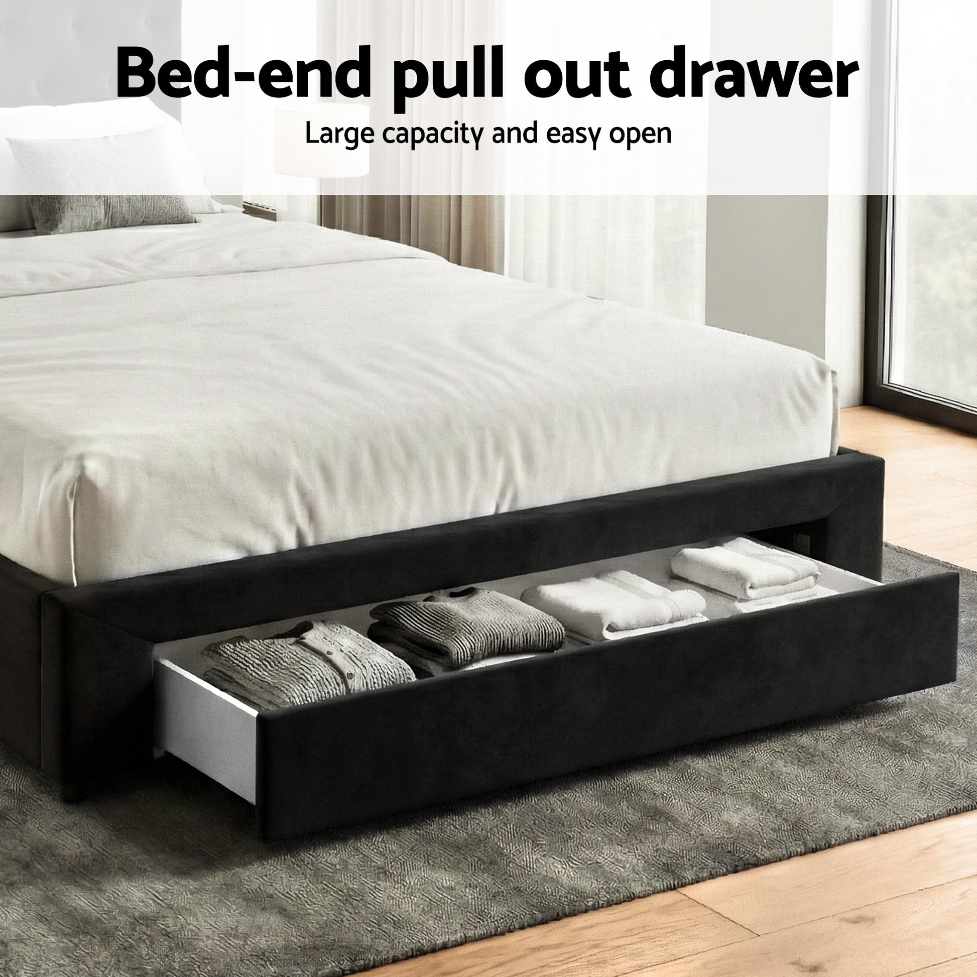 Artiss Double Bed Frame Storage Charging Station Upholstered 3 Drawers USB Type-C - Image 5