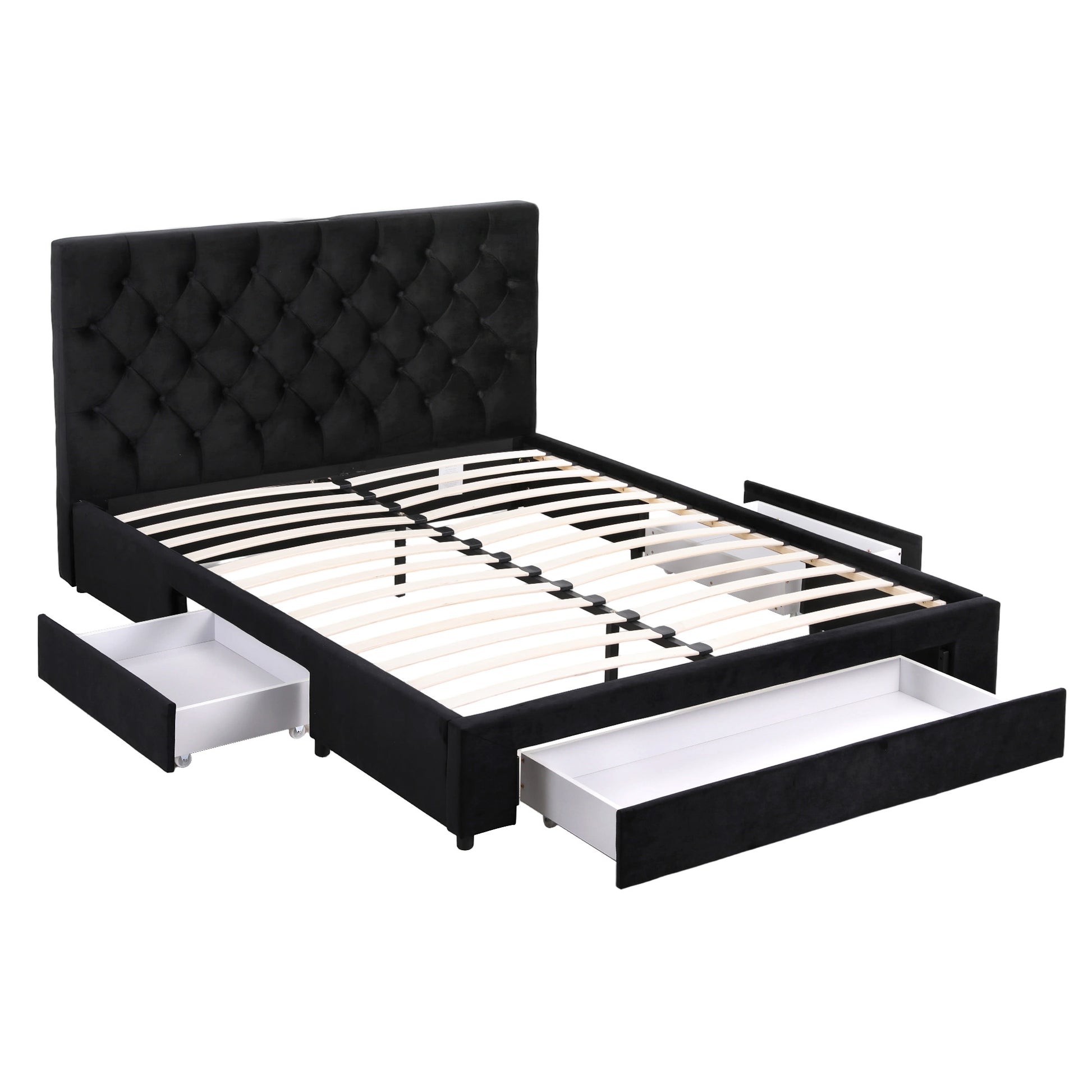 Artiss Double Bed Frame Storage Charging Station Upholstered 3 Drawers USB Type-C - Image 8