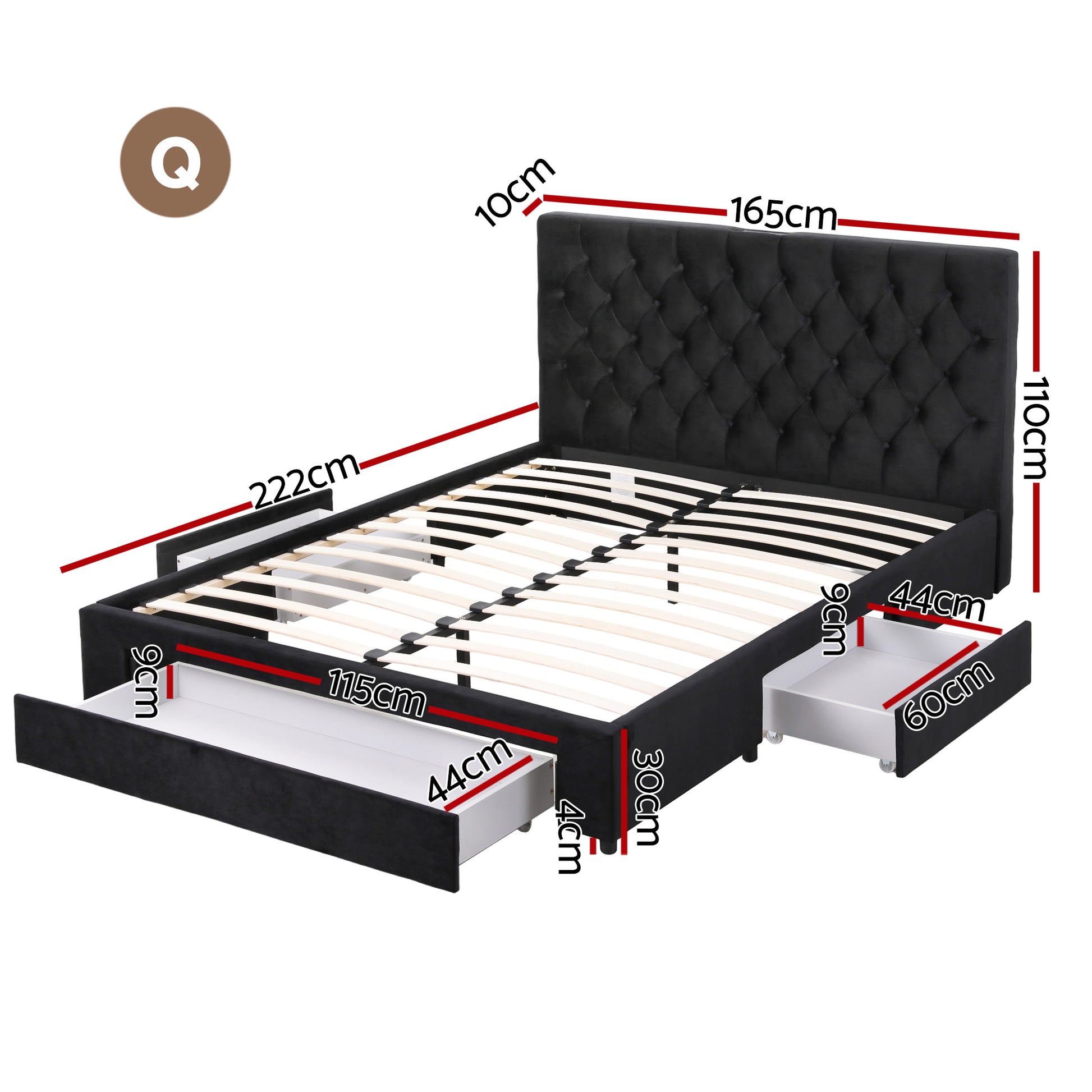 Artiss Queen Bed Frame Storage Charging Station Upholstered 3 Drawers USB Type-C