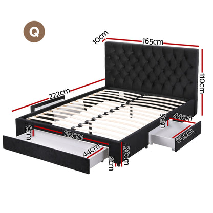 Artiss Queen Bed Frame Storage Charging Station Upholstered 3 Drawers USB Type-C
