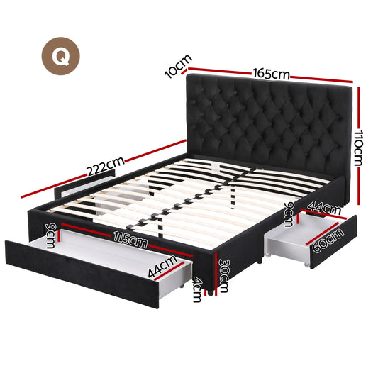 Artiss Queen Bed Frame Storage Charging Station Upholstered 3 Drawers USB Type-C - Image 2