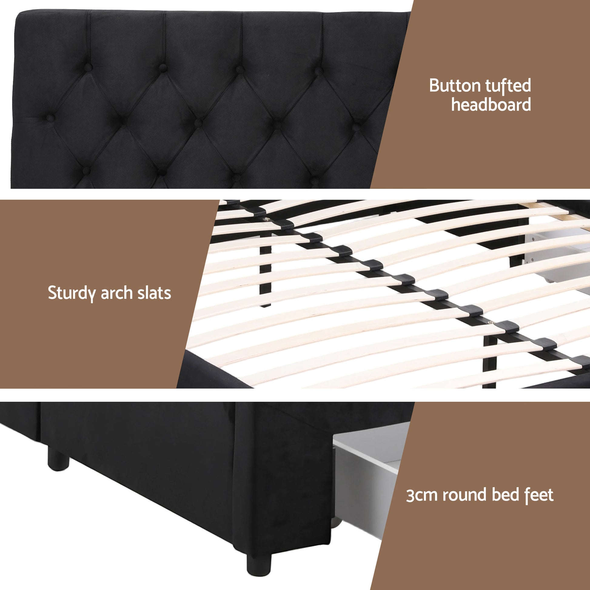 Artiss Queen Bed Frame Storage Charging Station Upholstered 3 Drawers USB Type-C - Image 7