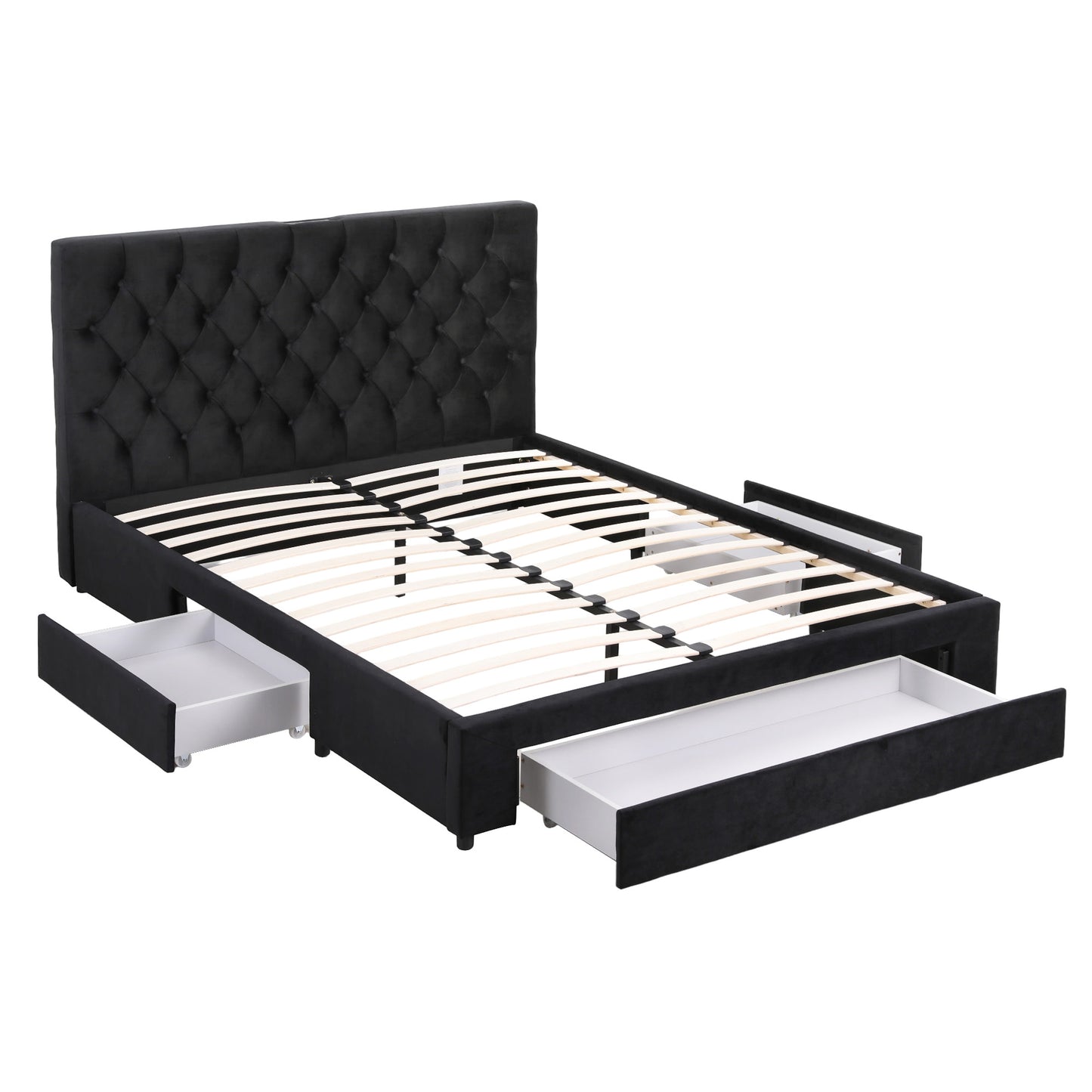 Artiss Queen Bed Frame Storage Charging Station Upholstered 3 Drawers USB Type-C - Image 8