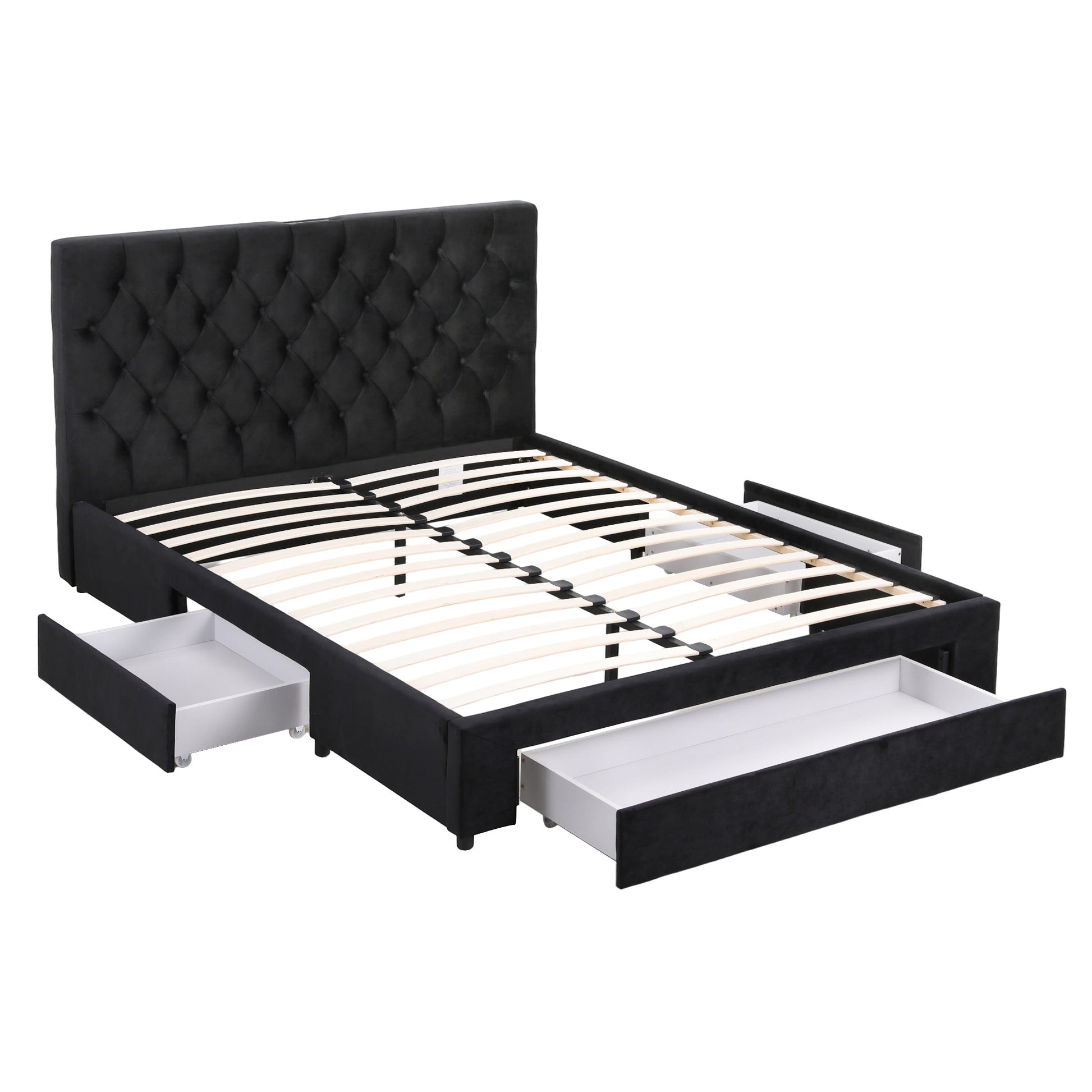 Artiss Queen Bed Frame Storage Charging Station Upholstered 3 Drawers USB Type-C - Image 8