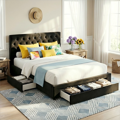 Artiss Queen Bed Frame Storage Charging Station Upholstered 3 Drawers USB Type-C - Image 9