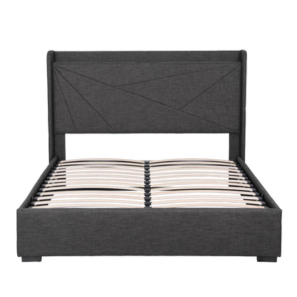 Artiss Double Bed Frame Gas Lift Storage Bed with Charging Ports Upholstered Geometric Headboard Charcoal Grey - Image 4
