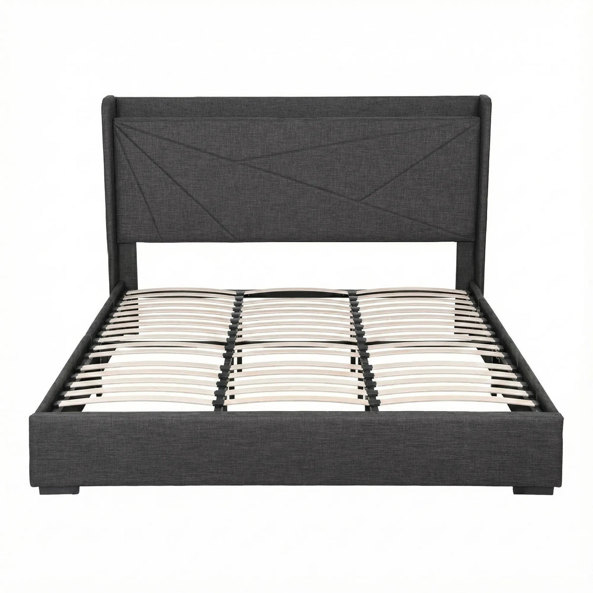 Artiss King Bed Frame Gas Lift Storage Bed with Charging Ports Upholstered Geometric Headboard Charcoal Grey - Image 4