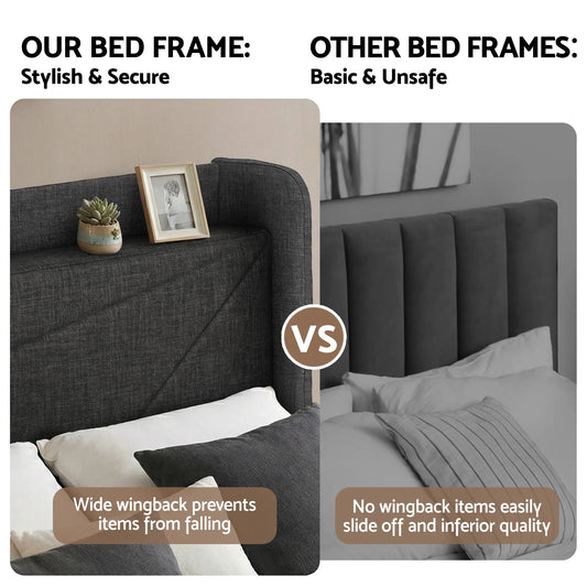 Artiss King Bed Frame Gas Lift Storage Bed with Charging Ports Upholstered Geometric Headboard Charcoal Grey - Image 7