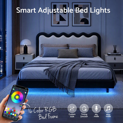 Artiss Double Bed Frame, Floating Design with RGB LED and USB Charging - Image 7