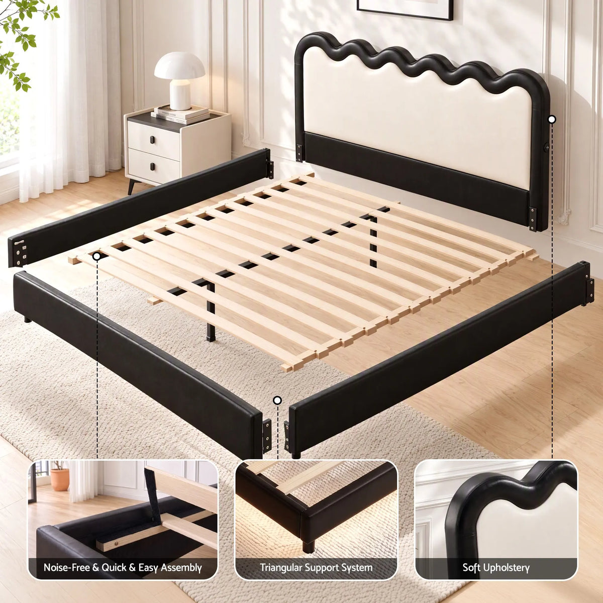 Artiss Double Bed Frame, Floating Design with RGB LED and USB Charging - Image 9