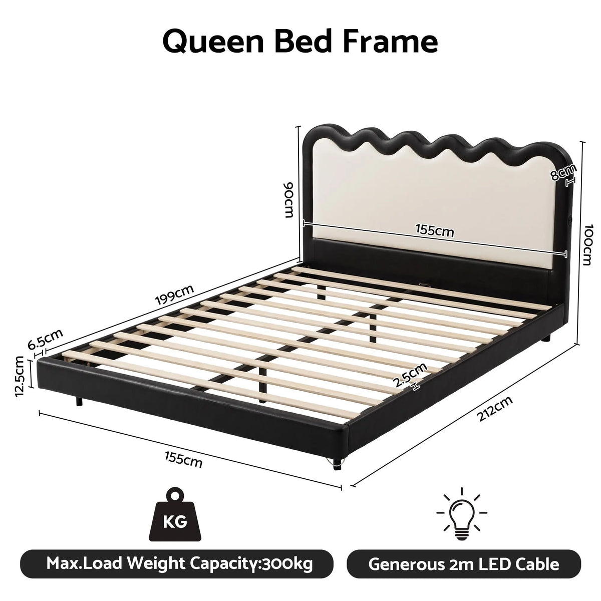 Artiss Queen Bed Frame, Floating Design with RGB LED and USB Charging - Image 3