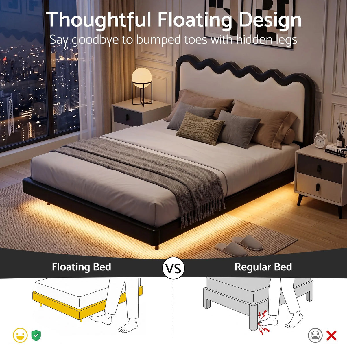 Artiss Queen Bed Frame, Floating Design with RGB LED and USB Charging - Image 5