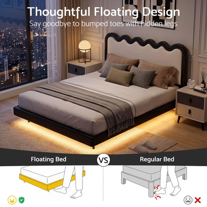 Artiss Queen Bed Frame, Floating Design with RGB LED and USB Charging - Image 5