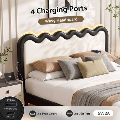 Artiss Queen Bed Frame, Floating Design with RGB LED and USB Charging - Image 6