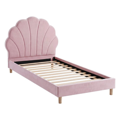 Artiss Single Bed Frame Scallop Upholstered Headboard Pink Velvet Platform Base Support up to 180kg - Image 2