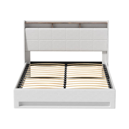 Artiss Bed Frame Gas Lift LED Beds Base Platform White PVC Leather Storage Headboard - Queen - Image 3