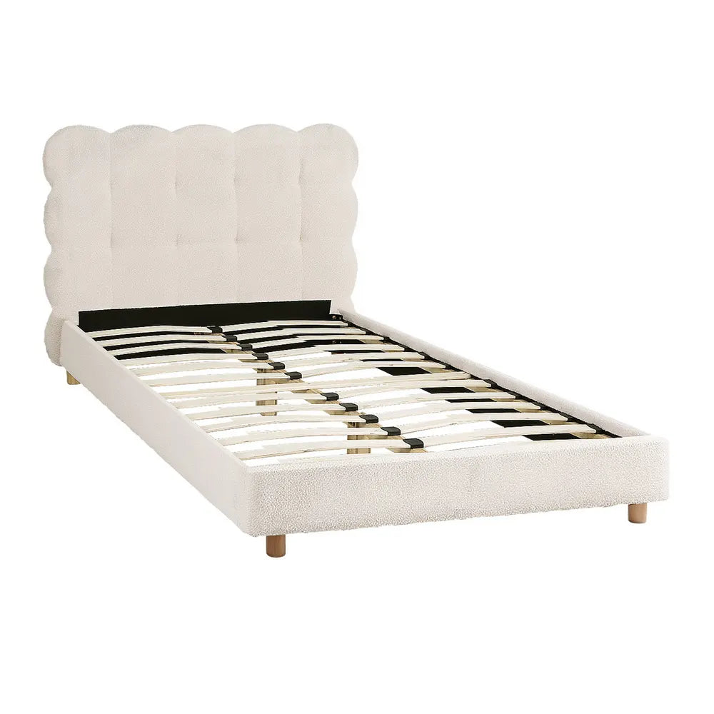 Artiss King Single Bed Frame Cloud Headboard Boucle Fabric Mattress Platform Base White - Image 2